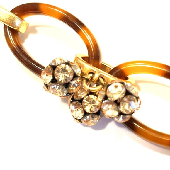 J CREW Statement Necklace Belt Faux Tortoise Lucite Rhinestone Links 18"-51" - Picture 5 of 9